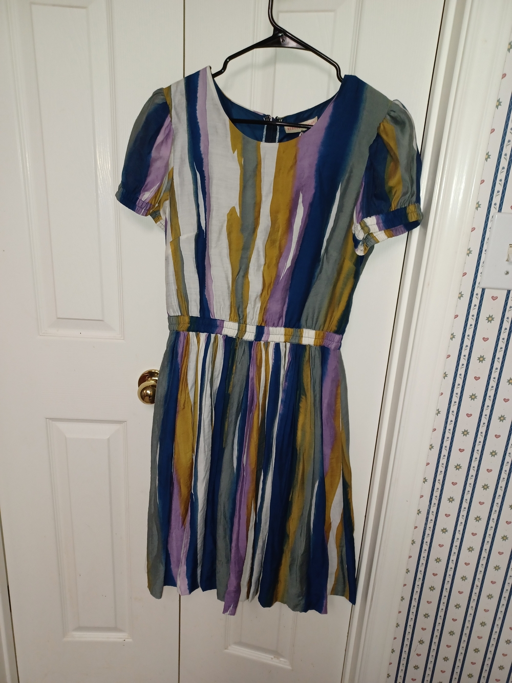 Rebecca Taylor Striped Summer Dress in Blue, Purple, Mustard